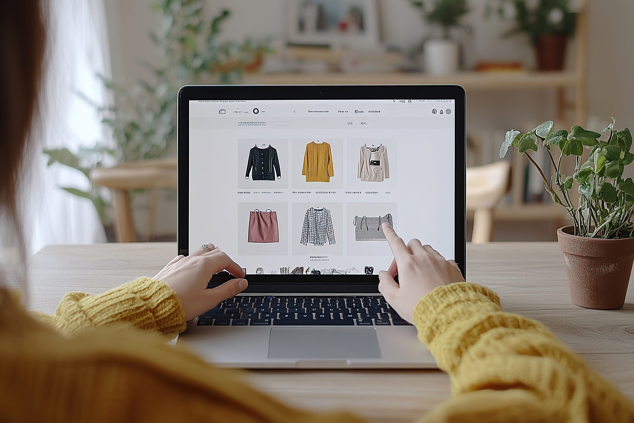 A person sitting at their laptop, shopping online for on an e-commerce website
